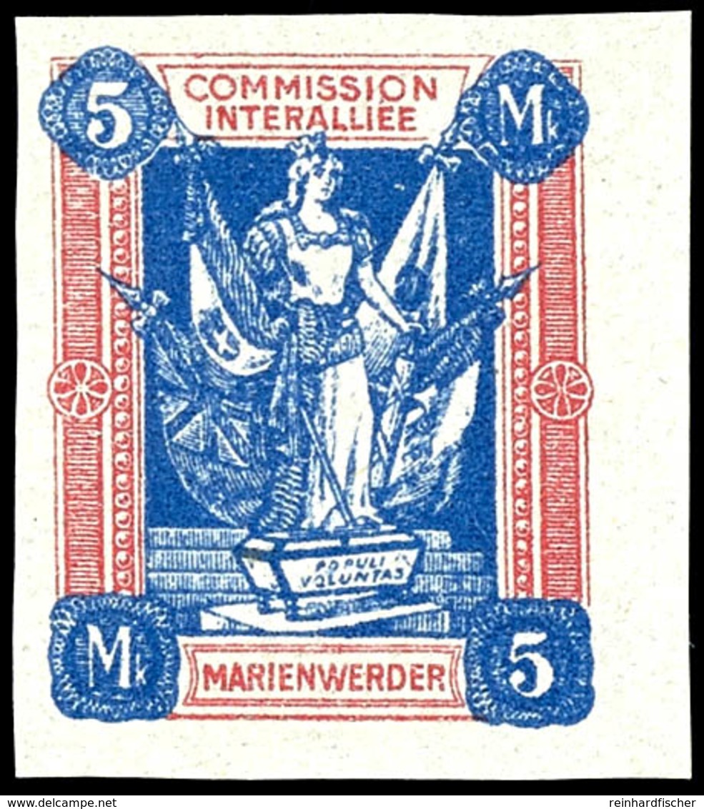 5 Mark Ultramarin/rot Frauengestalt, Postfrisch Ungezähnt, Fotoattest Klein VPP "echt, Einwandfrei", Mi.800,-, Katalog:  - Sonstige & Ohne Zuordnung