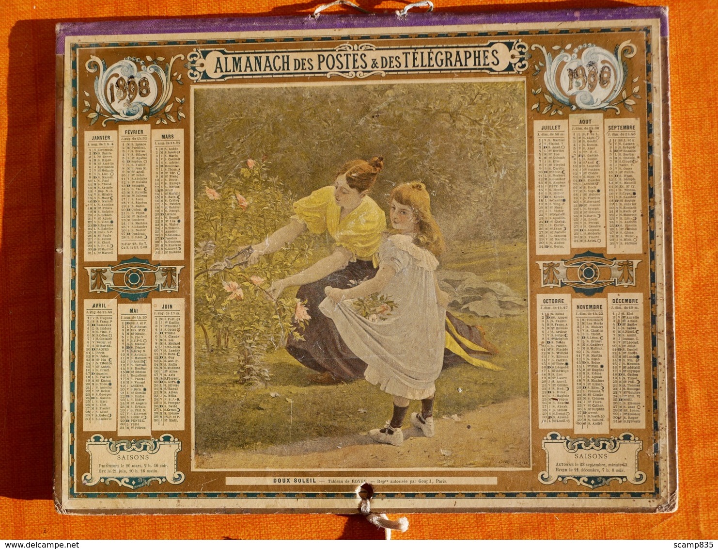 Calendrier 1898 Oberthur Rennes , Pages Intérieures Manquantes . Doux Soleil , Tableau De Royer - Big : ...-1900