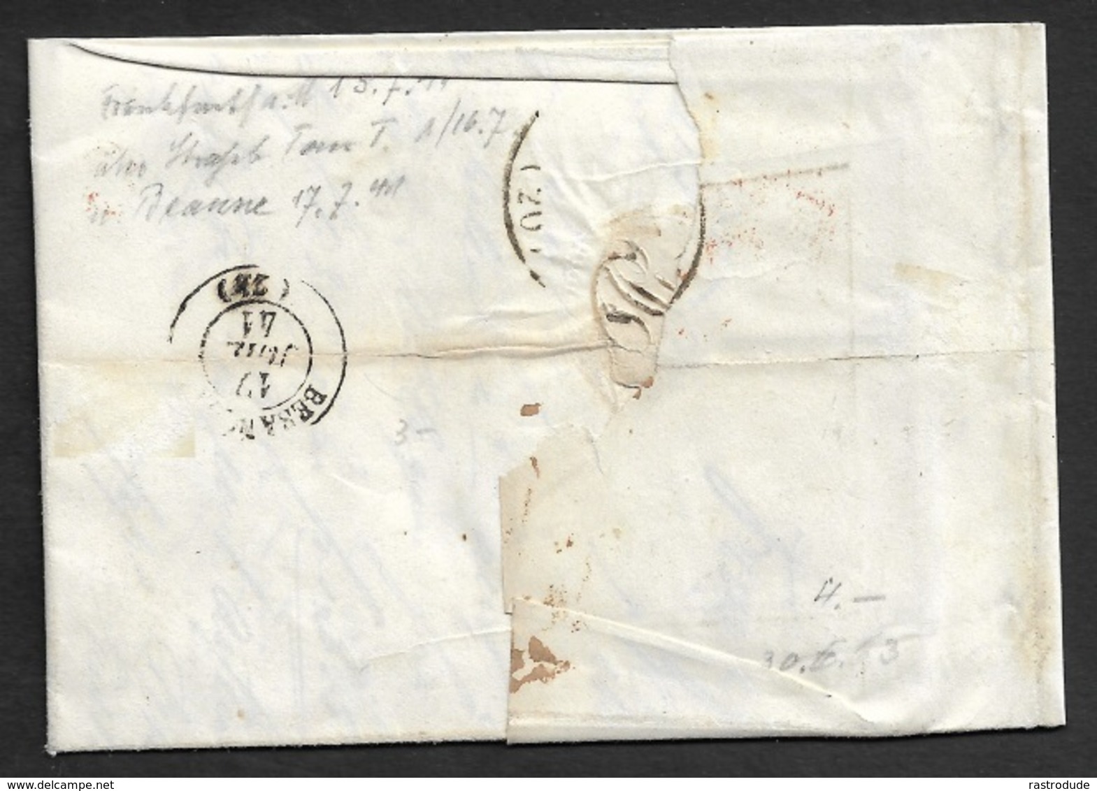 1841 - FRANKFURT Nach BEAUNE, FRANKREICH über STRASSBURG . TTR.2 Rayon 2 - Grenzstpl. TOUR 7 - Taxziff. 6 - Prephilately