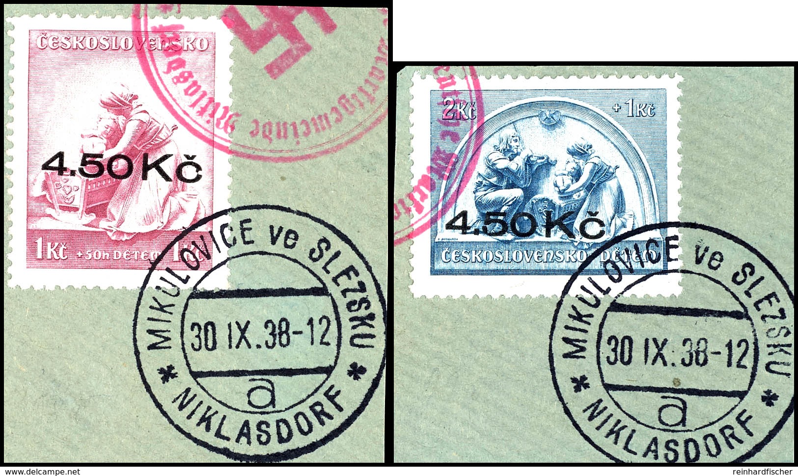 4,50 Kc A. 1 Kc Und 2 Kc Muttertag, Je Mit Tagesstempel "NIKLASDORF A 30.IX.38" Und Befreiungsstempel Auf Zwei Briefstüc - Sonstige & Ohne Zuordnung