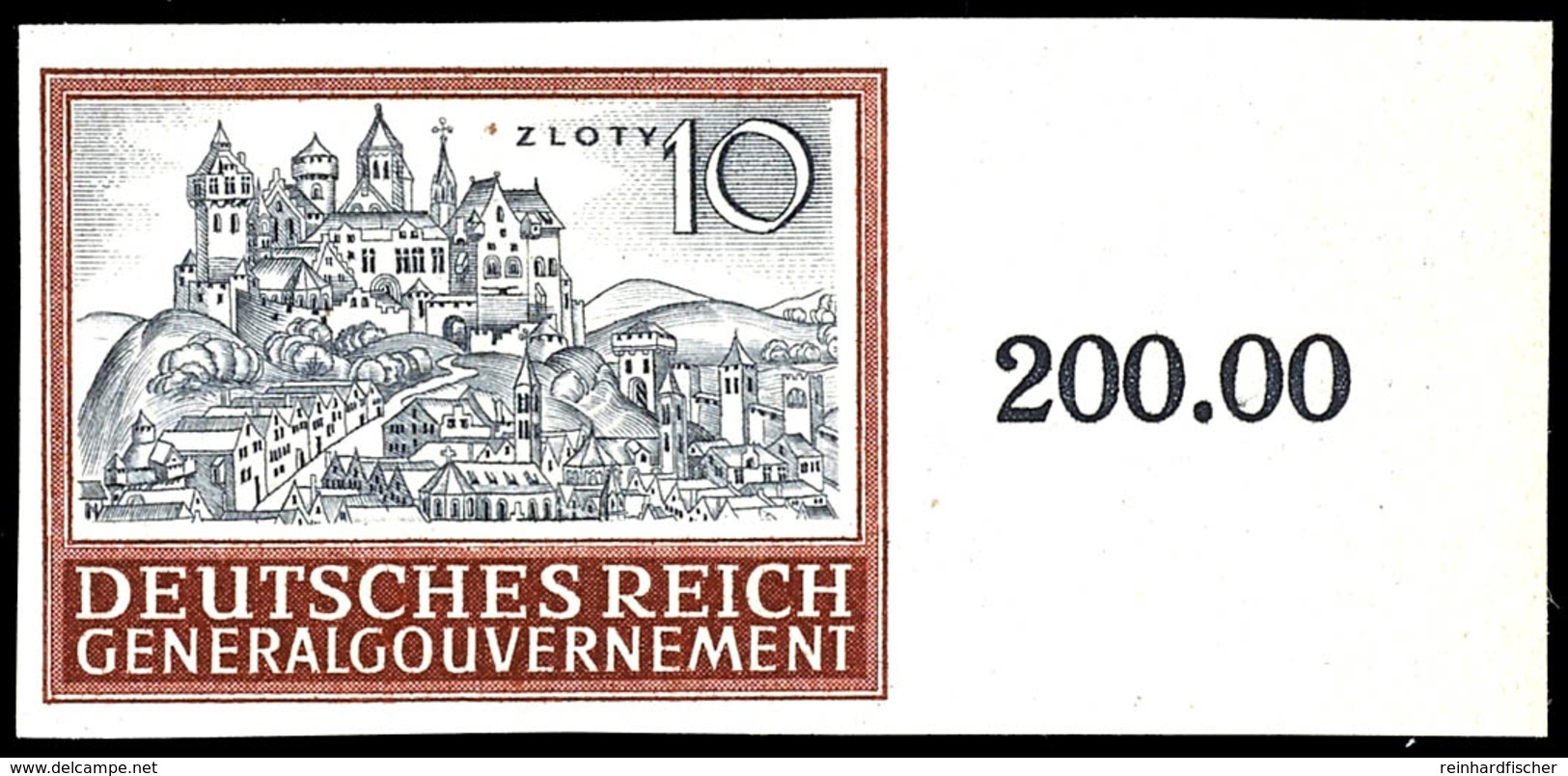 10 Zl. Bauwerke Burg Krakau Ungezähnt Mit Rechtem Bogenrand, Postfrisch Mit Voller Originalgummierung, Völlig Unsigniert - Sonstige & Ohne Zuordnung