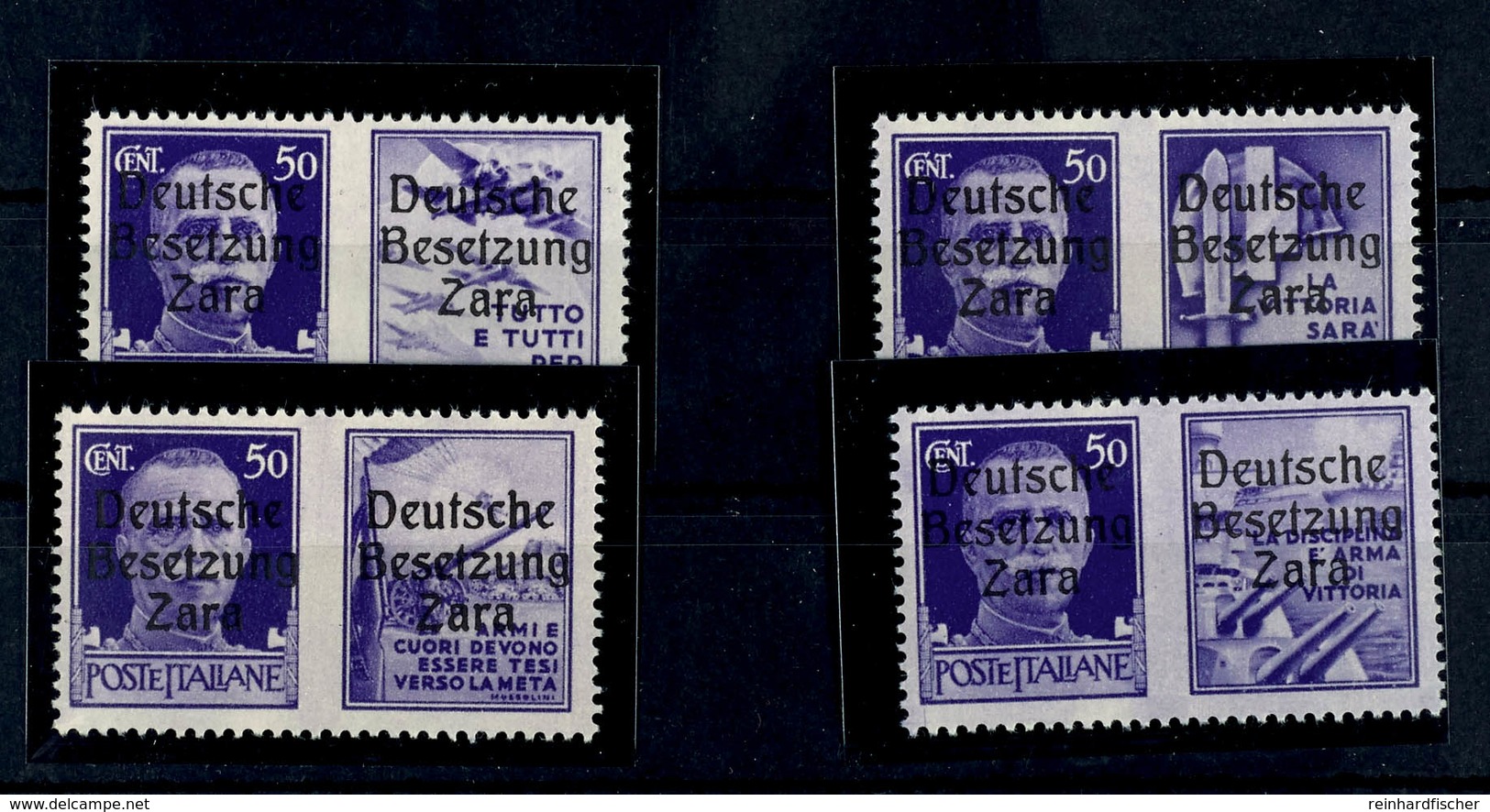 50 Cmi. Mit Propagandafelder, 4 Versch Kpl., Je Type I, Links Aufdruckfehler "kurzes E" (Feld 73), Postfrisch, Sign. Lud - German Occ.: Zara