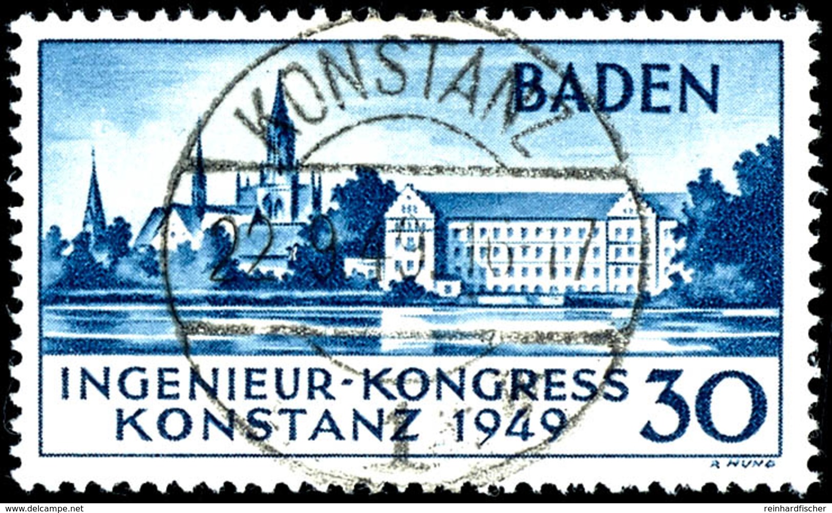 30 Pfg Konstanzer Ingenieur Kongress, 2. Auflage, Zentrisch Gestempelt "KONSTANZ 22.9.49", Tadellose Erhaltung, Unsignie - Sonstige & Ohne Zuordnung