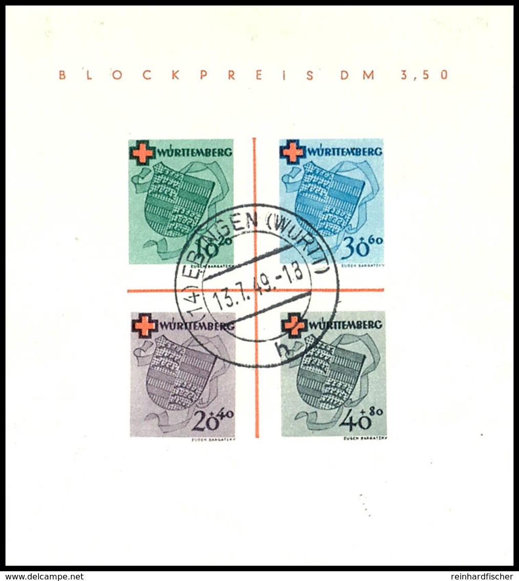 Rotes-Kreuz-Block, Type I/II, Gestempelt EBINGEN 13.7.49, Fotoattest Straub BPP: "echt Und Einwandfrei", Mi. 1.800,-, Ka - Sonstige & Ohne Zuordnung