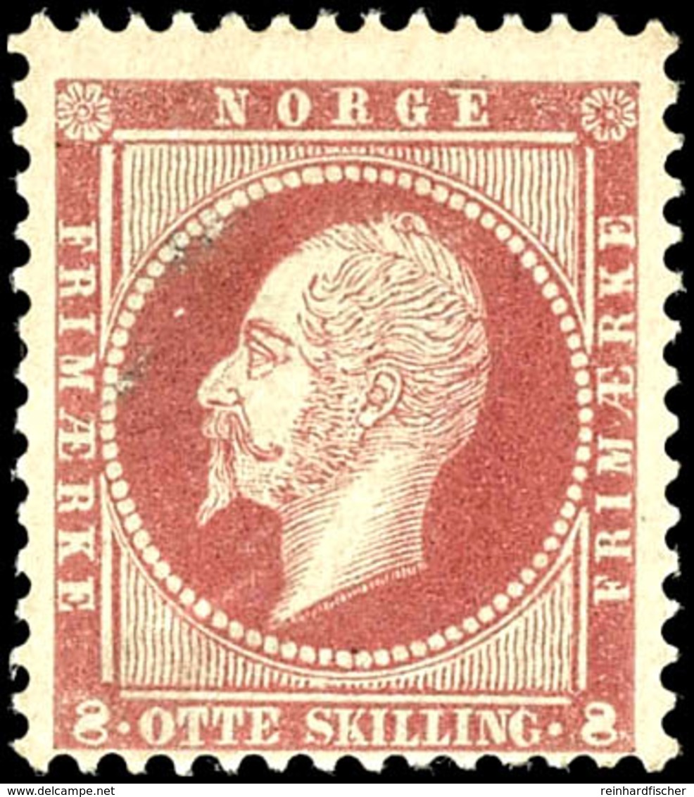 1856, 8 Sk. König Oskar Karmin, Tadellos Postfrisch, Unsigniert, Ringsum Gut Gezähnt Und Farbfrisch, In Postfrischer Erh - Norwegen