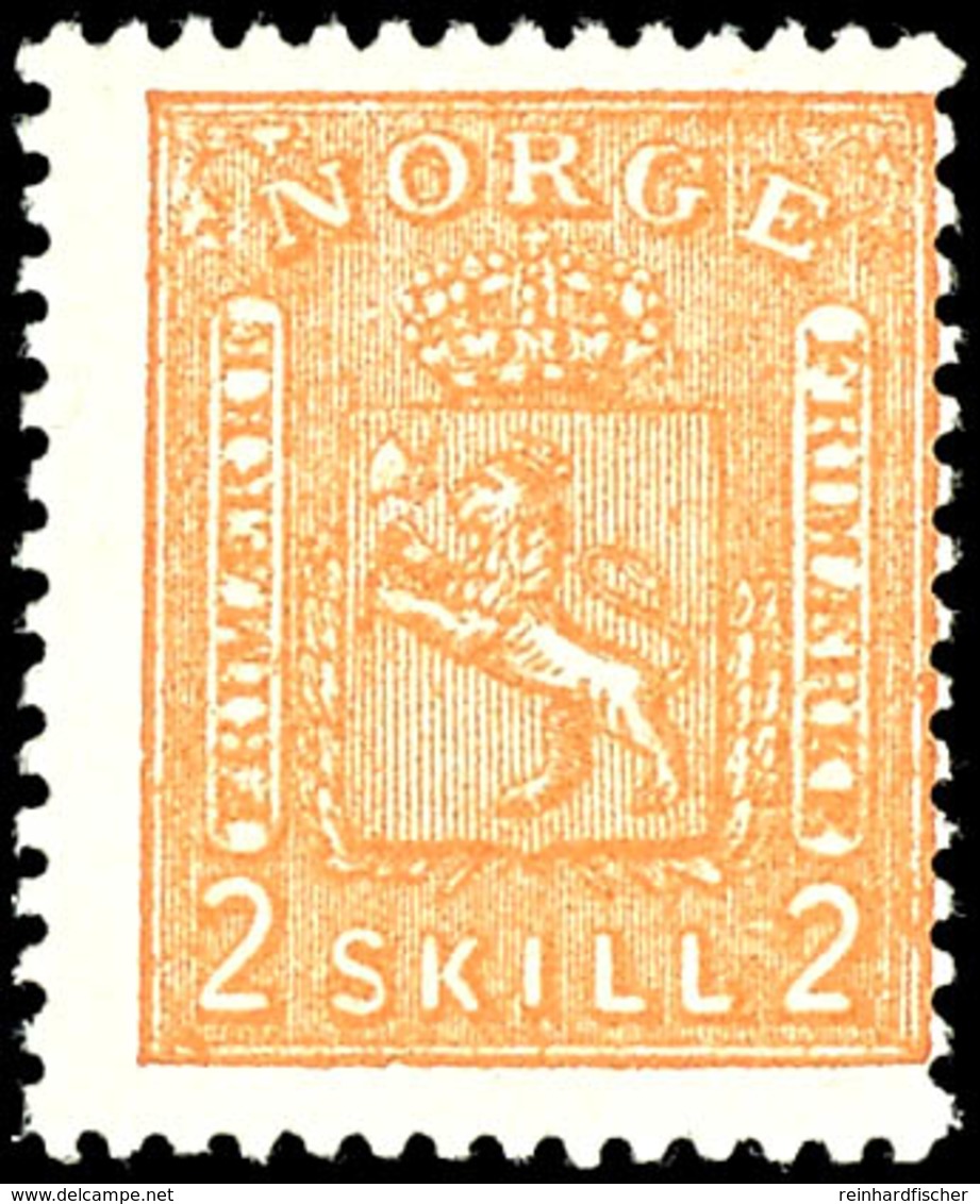 1867, 2 Sk. Wappen Orange, Tadellos Postfrisch, Unsigniert, Kabinett, Katalog: 12 ** - Norwegen