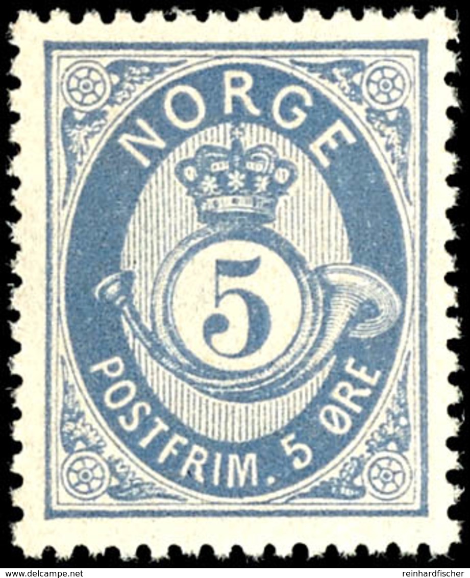1877, 5 Ö. Posthorn Ultramarin, Tadellos Postfrisch, Kabinett, In Postfrischer Erhaltung Selten, Gepr. Moldenhauer BPP,  - Norvegia