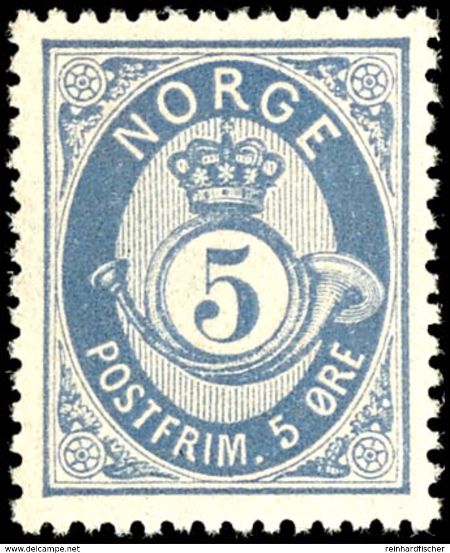 1877, 5 Ö. Posthorn Ultramarin, Tadellos Postfrisch, Kabinett, In Postfrischer Erhaltung Selten, Gepr. Moldenhauer BPP,  - Norwegen