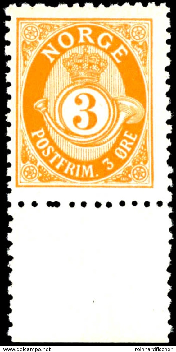 1893, 3 Ö. Posthorn, Gezähnt K 13 1/2:12 1/2, Mit Unterrand, Tadellos Postfrisch, Luxus, In Postfrischer Erhaltung Selte - Norwegen