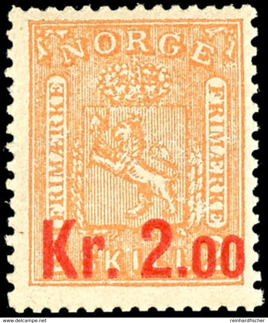 1905, 2 Kr. Auf 2 Sk. Wappen Orange, Tadellos Postfrisch, Unsigniert, Kabinett, In Postfrischer Erhaltung Nicht Häufige  - Norwegen