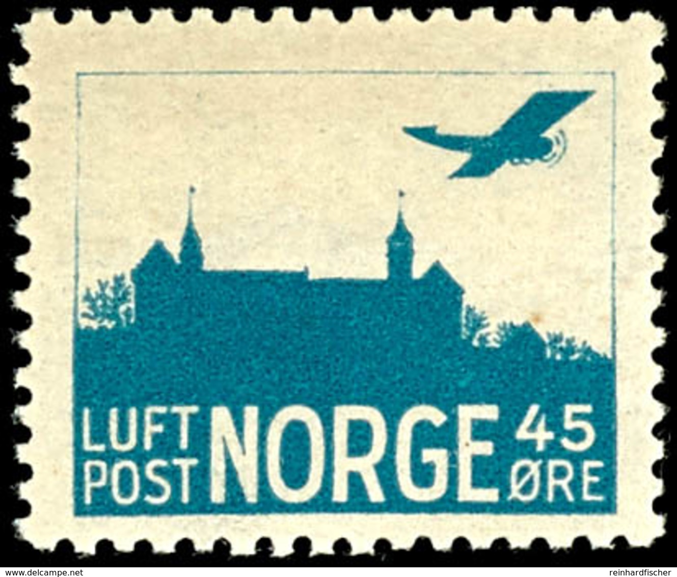 1927, 45 Ö. Flugpost Burg Akershus, Type I, Tadellos Postfrisch, Unsigniert, Mi. 130.-, Katalog: 136I ** - Norwegen