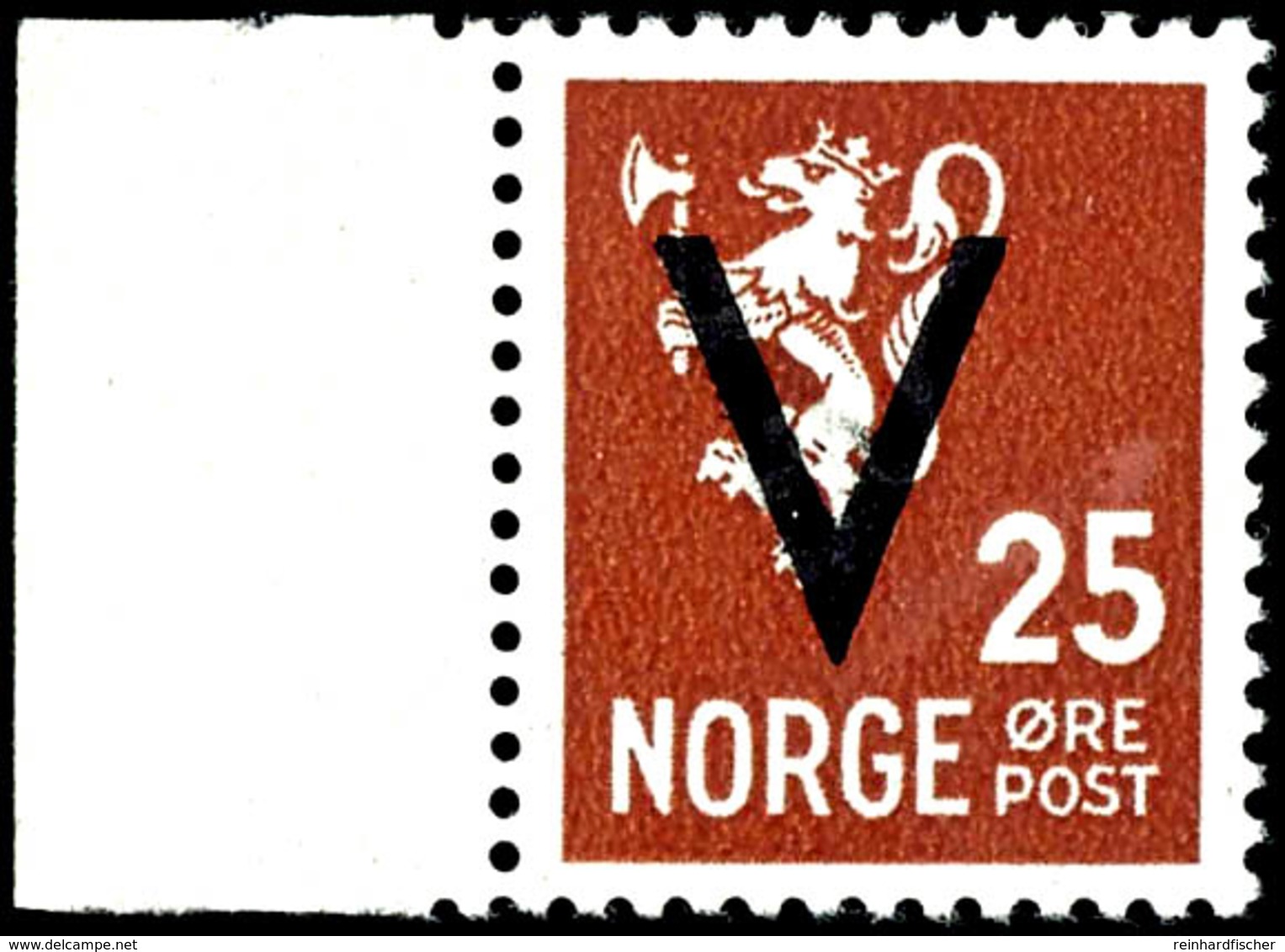 1941, 25 Ö. Freimarke Mit Überdruck Mit Wasserzeichen, Mit Linkem Bogenrand, Tadellos Postfrisch, Kabinett, Sehr Seltene - Norwegen