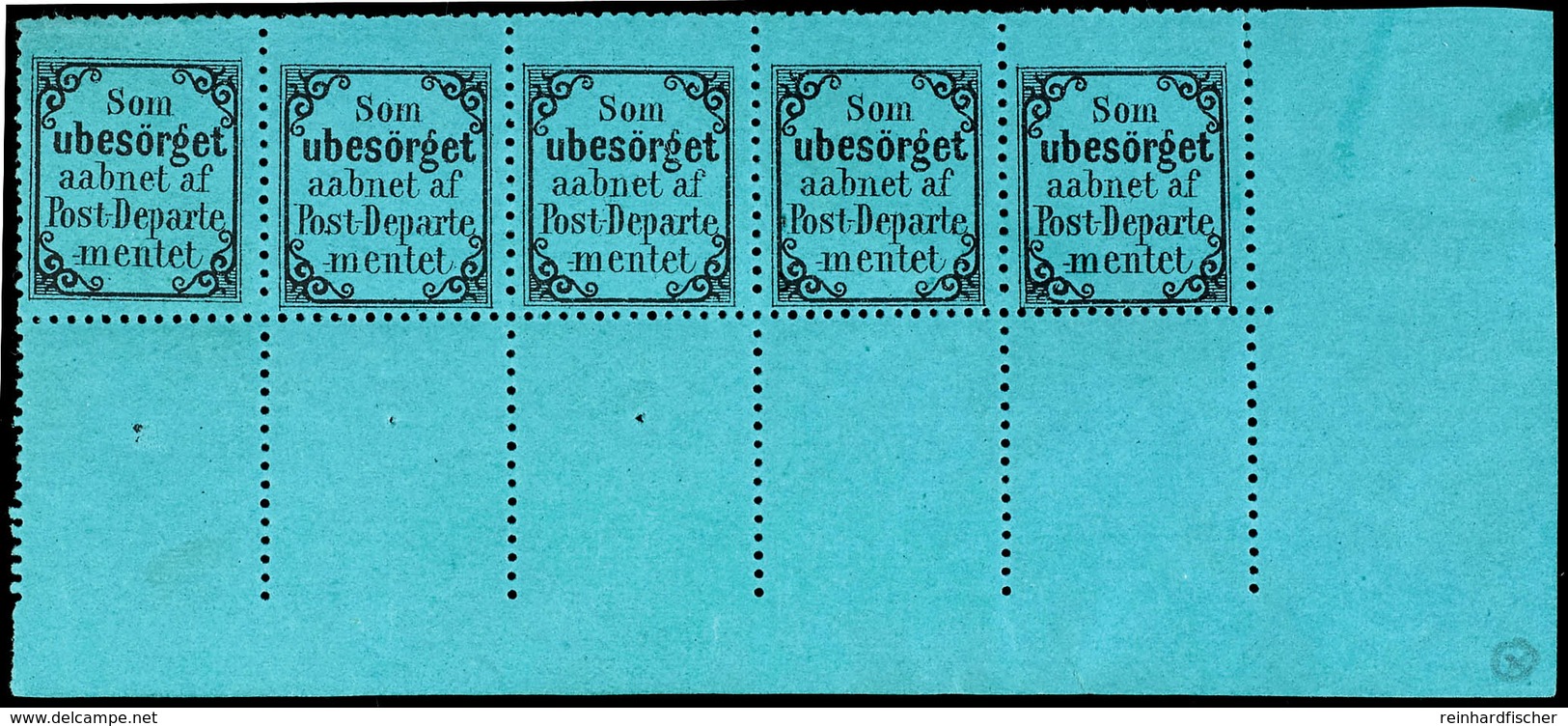 1872, Som Unbesörget, Fehldruck Auf Grünem Papier, Waagerechter 5er-Streifen Mit Rechter Unterer Bogenecke, Postfrisch,  - Sonstige & Ohne Zuordnung