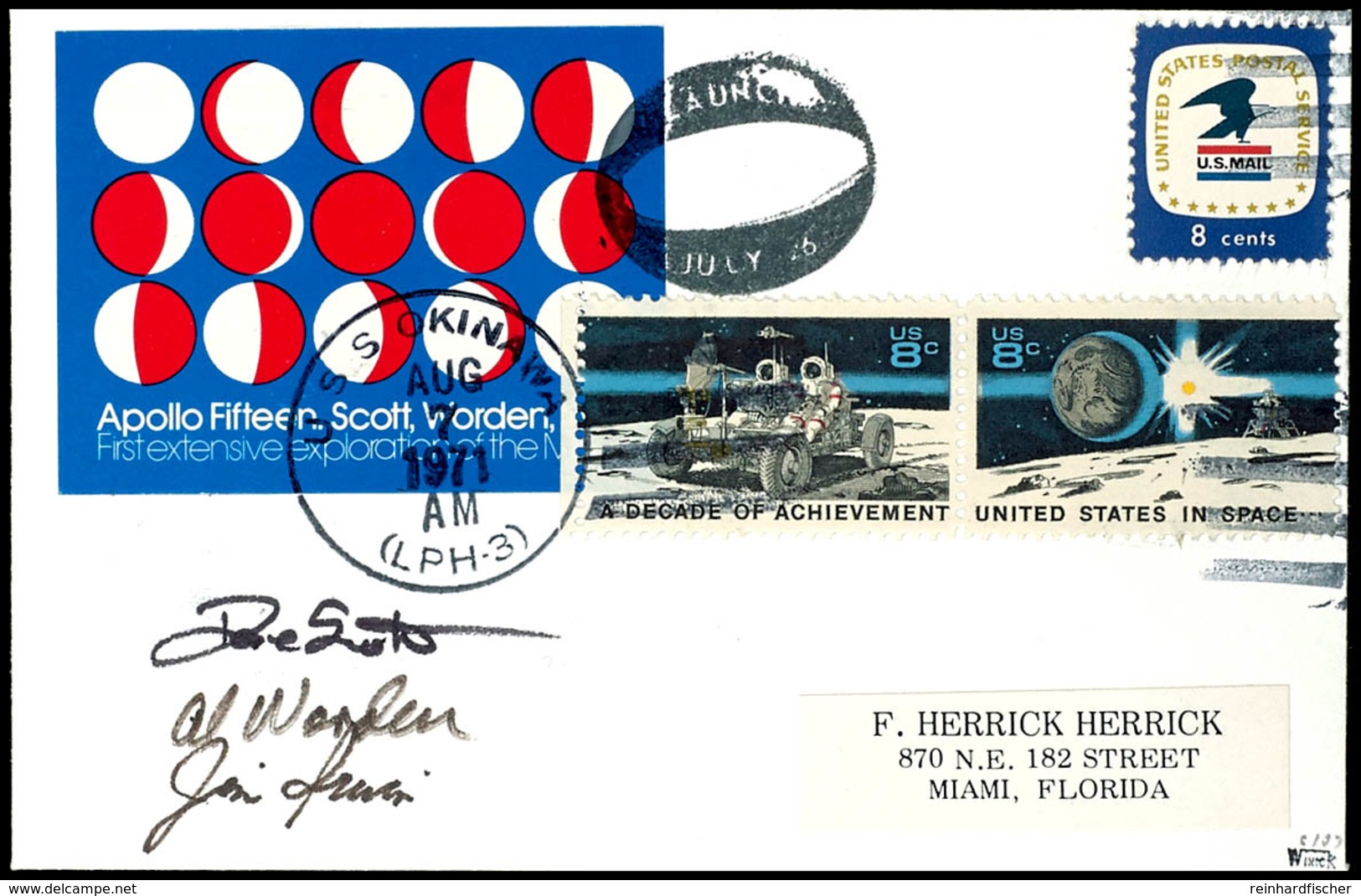 1971, USA / APOLLO 15 - Sogenannter Mondphasen-Brief Vom Kommandant Al Worden, Geflogen Zum Mond; Mit Poststempel "USS O - Sonstige & Ohne Zuordnung