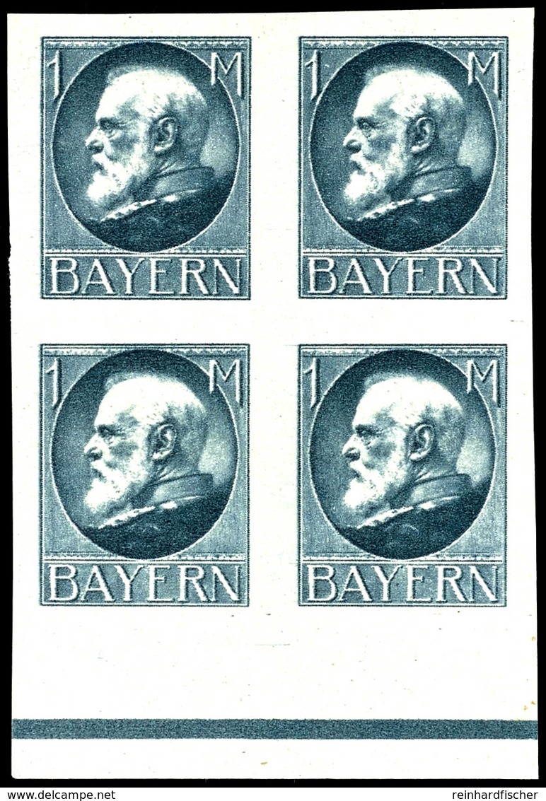 1 Mark König Ludwig Ungezähnter Probedruck In Grau Im Viererblock Tadellos Postfrisch, Mi. 720.-, Katalog: 104PU(4) ** - Sonstige & Ohne Zuordnung