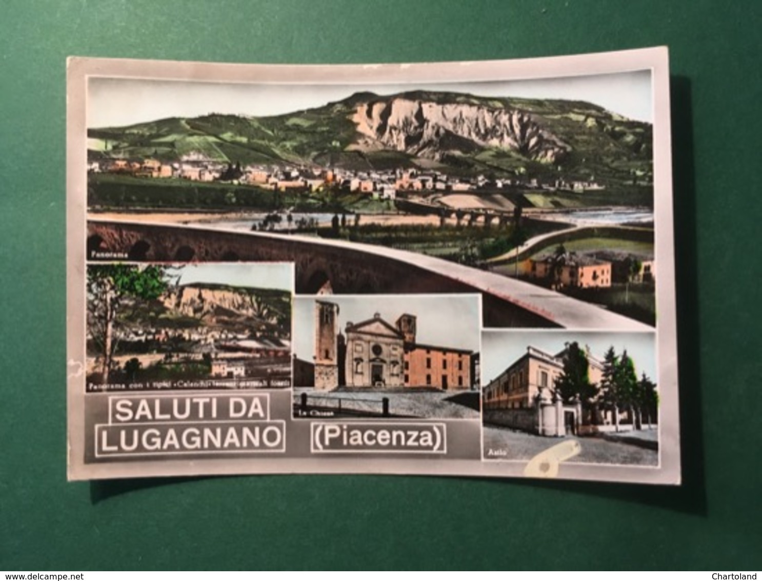 Cartolina Saluti Da Lugagnano - Piacenza - Asilo - La Chiesa - 1950 - Piacenza