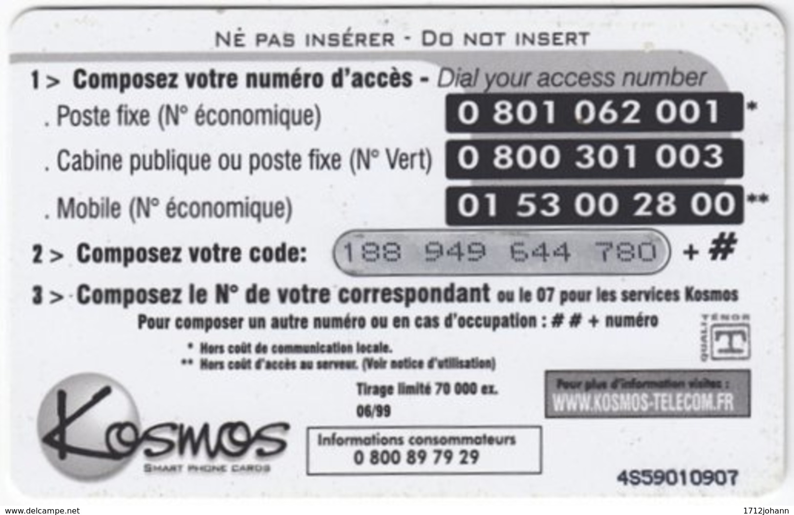 FRANCE C-459 Prepaid Kosmos - Plant, Flower, Animal, Ladybird - Used - Nachladekarten (Refill)