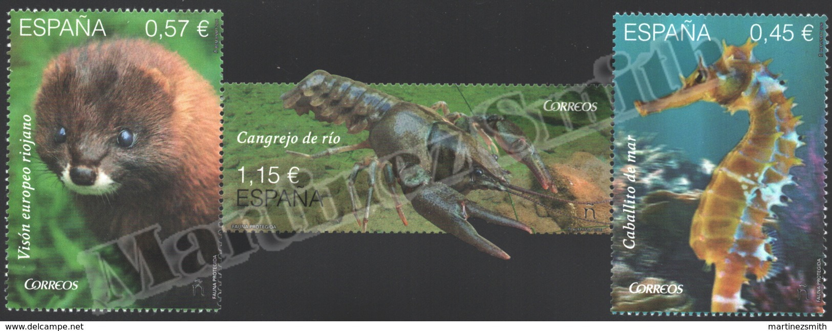 Spain - Espagne 2016 Yvert 4791-93, Protected Fauna. Seahorse, Mink, River Crab - MNH - Nuevos