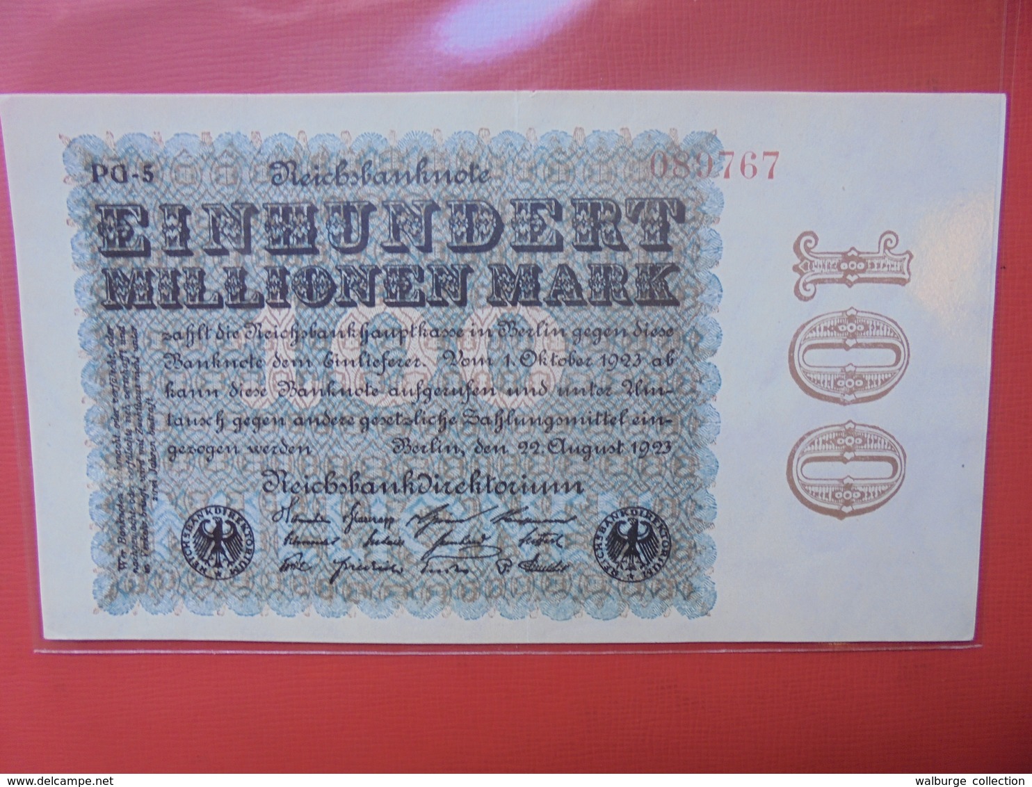 Reichsbanknote 100 MILLIONEN MARK 1923 VARIETE N°2 - 100 Millionen Mark