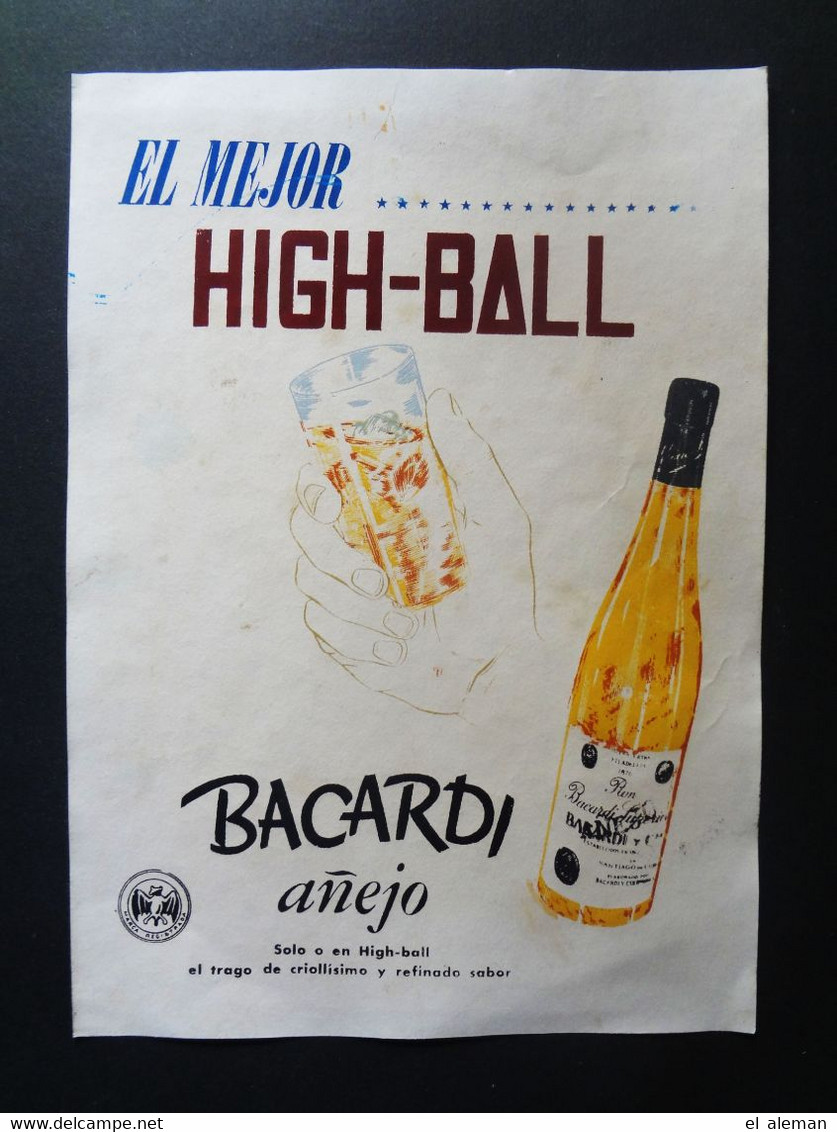 Kuba / Cuba Bacardi Original Reklameschild Um 1950,Poster Seriegraphie Rum High Ball, Santiago De Cuba, Ron Santiago Ron - Targhe Di Cartone