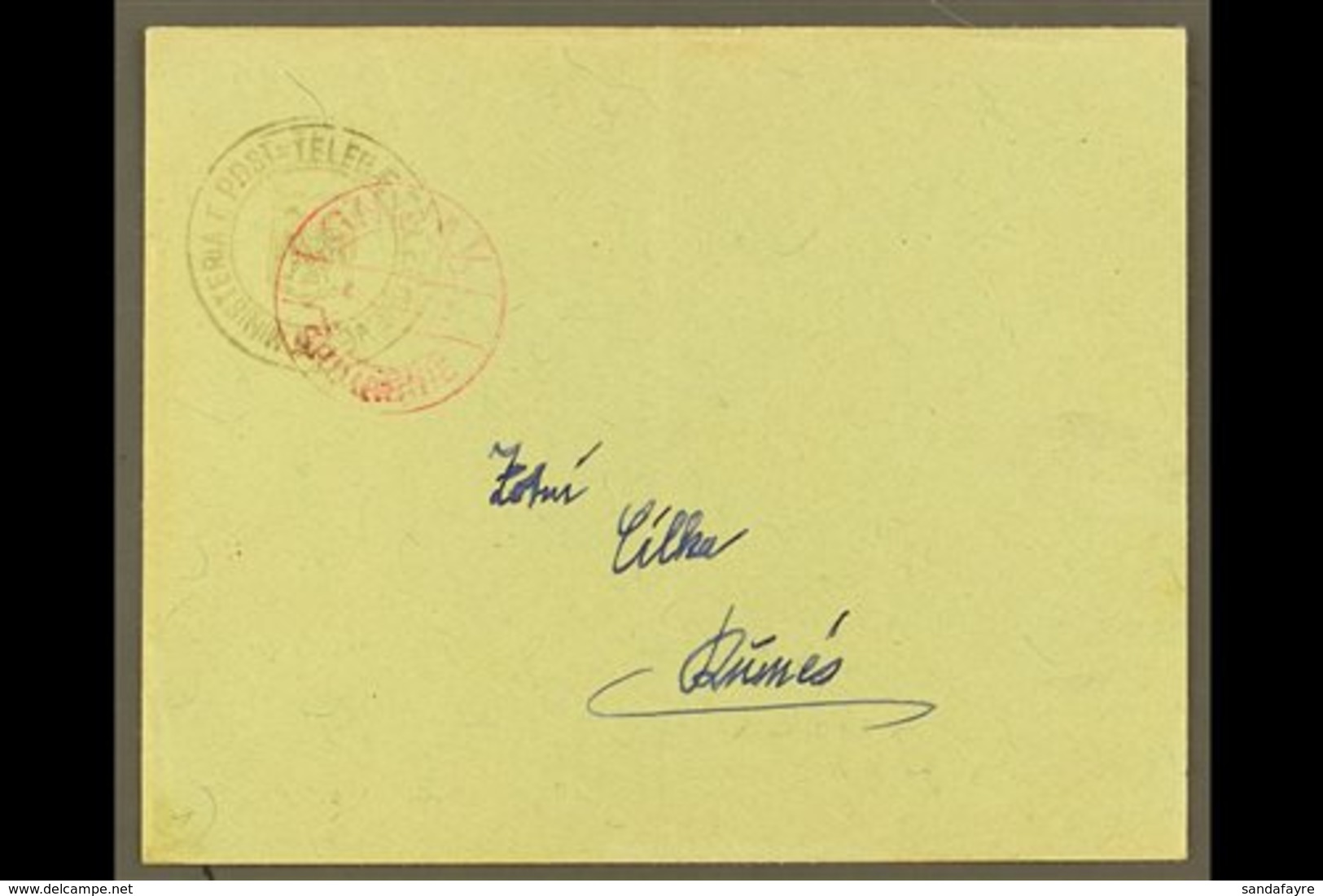 1913  Franked Envelope Addressed To Durres Bearing Circular (1gr) "MINISTERIA E POST-TELEG E TELEFONEVET" Double Eagle I - Albania