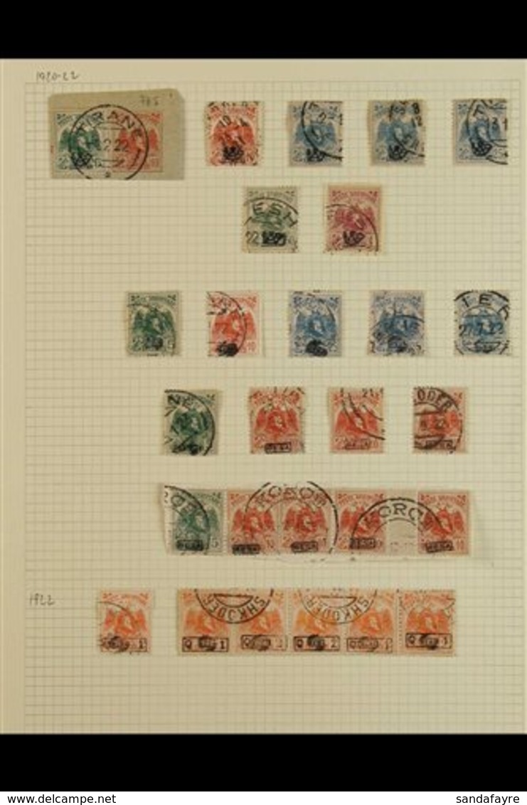 1920-22 OVERPRINTS  FINE USED COLLECTION On A Single Album Page, Includes 1920-22 Posthorn Opts Set (ex 2q) Incl 25q (x3 - Albania