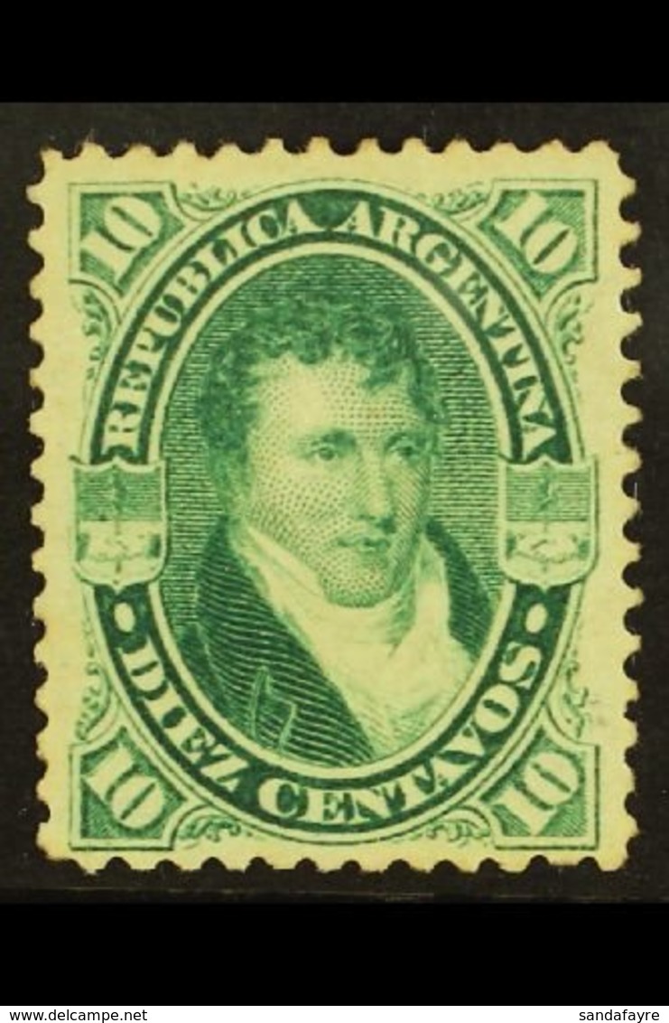 1873  10c Green Belgrano LAID PAPER (Scott 27, SG 29a), Mint, Good Centering, Very Fresh Colour. For More Images, Please - Other & Unclassified