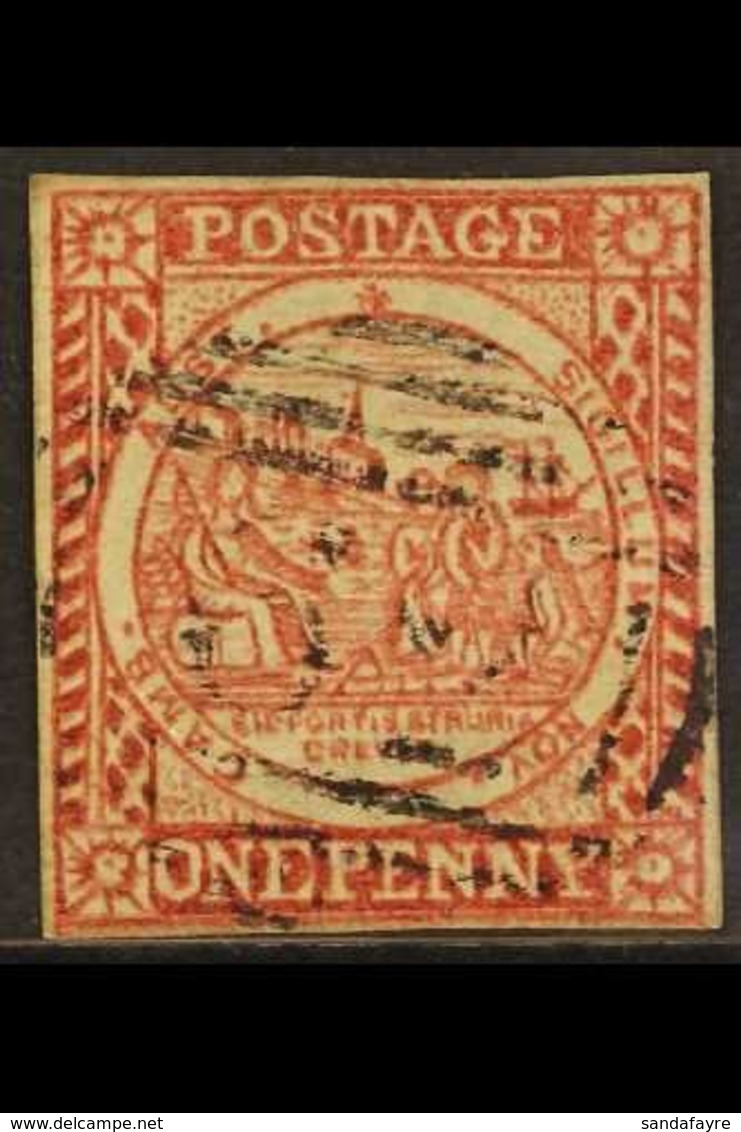 NEW SOUTH WALES  1850 1d Dull Carmine Sydney View Plate II, SG 8, Four Clear Margins And Neat Barred Cancel, Small Corne - Other & Unclassified