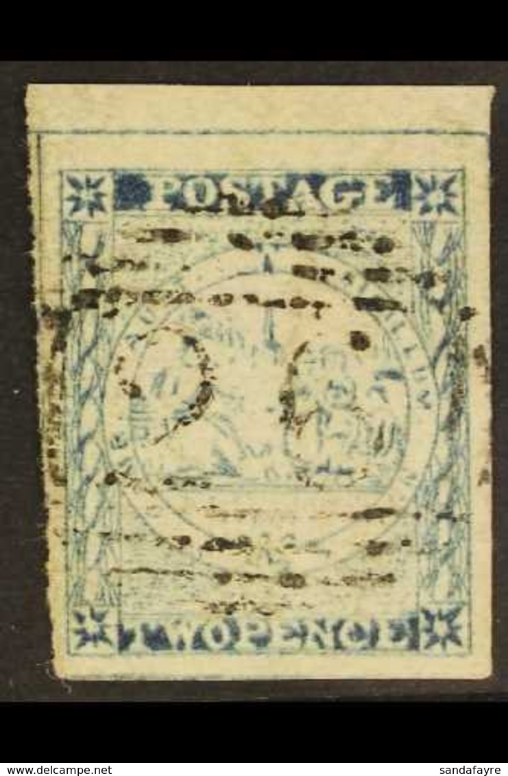 NEW SOUTH WALES  1850 2d Bright Blue Sydney View, Plate II Worn Impression, NO WHIP, SG 24e, Four Margins And Neat Uprig - Other & Unclassified