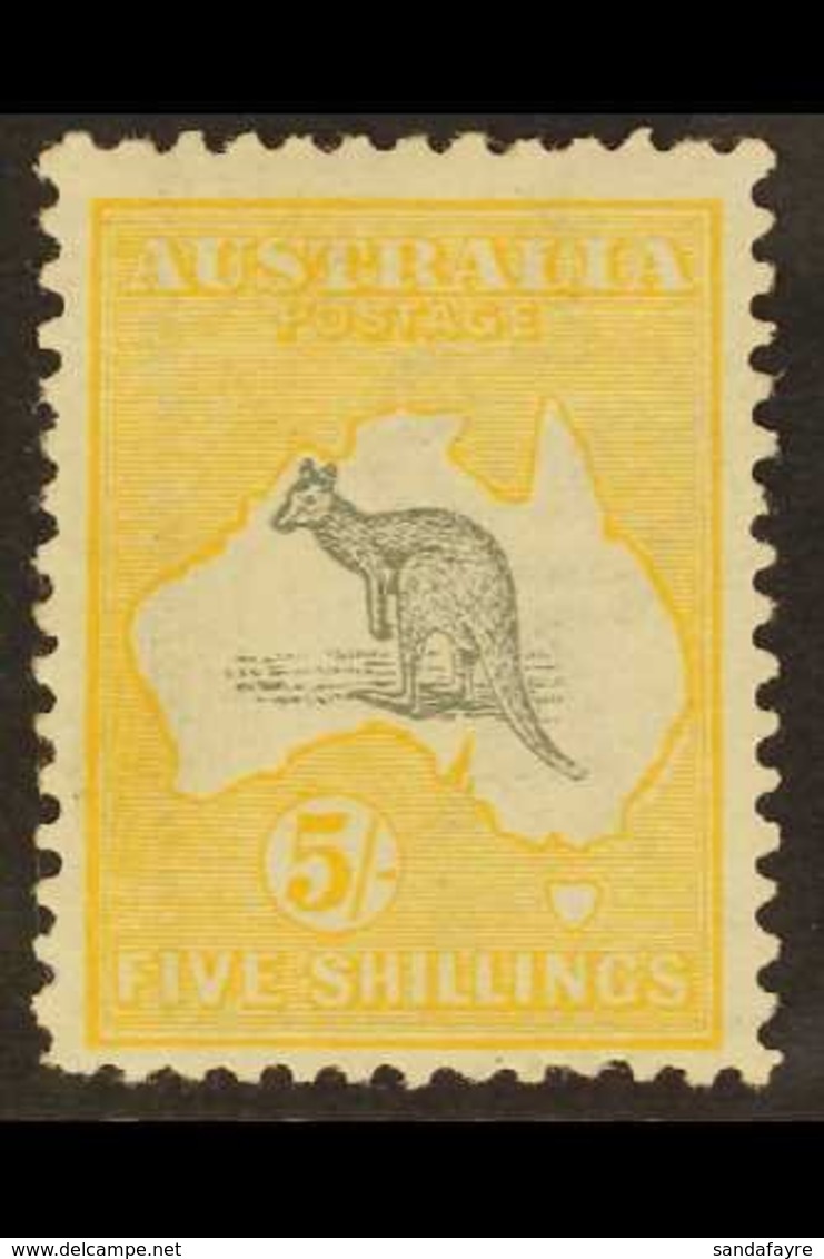 1913  5s Grey And Yellow, Wmk Wide Crown, Kangaroo, SG 13, Very Fine Mint. For More Images, Please Visit Http://www.sand - Other & Unclassified
