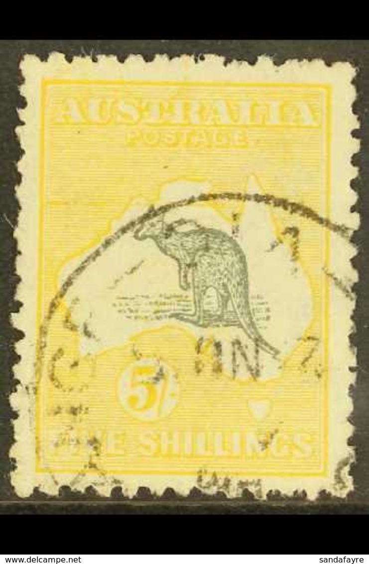 1915  5s Grey And Yellow Kangaroo, 2nd Wmk, SG 30, Fine Used, Tiny Corner Crease At Foot.  For More Images, Please Visit - Other & Unclassified