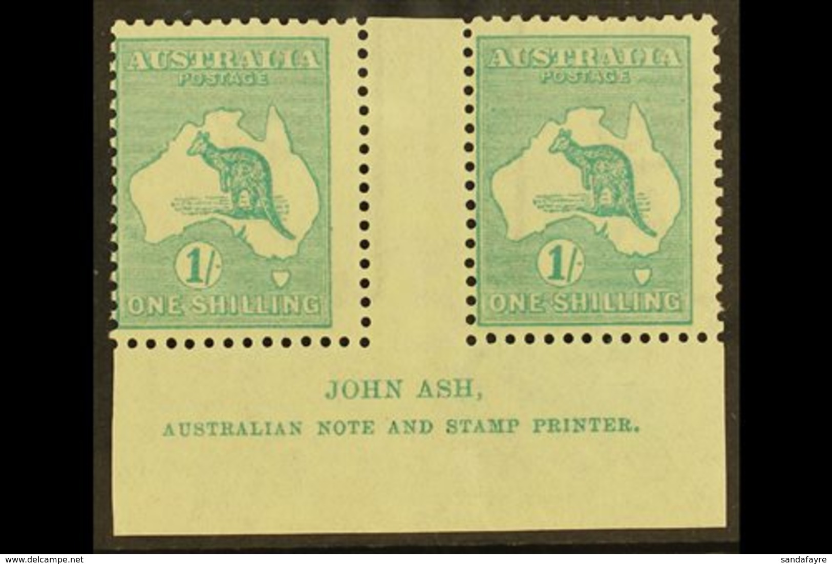 1915-27  1s Blue-green Roo, Die IIB (SG 40b), Ash Imprint Pair With "N" Over "A", BW 33zd, Fine Mint. For More Images, P - Other & Unclassified