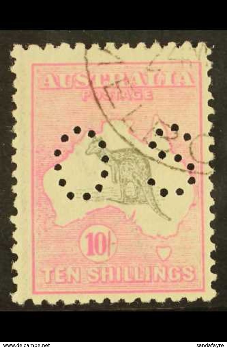 1915-28  10s Grey And Pink Kangaroo, OS Perfin, SG O51, Fine C.t.o. For More Images, Please Visit Http://www.sandafayre. - Other & Unclassified