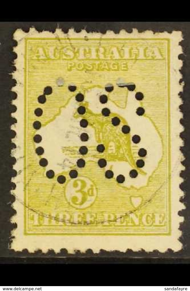 OFFICIAL  1913 3d Olive Roo Die II Punctured 'OS', SG O5e, Fine Cds Used, Some Shortish Perfs, Fresh. For More Images, P - Other & Unclassified