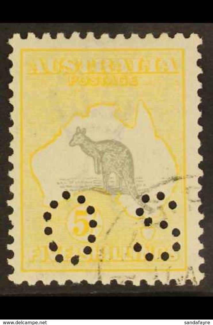 OFFICIAL  1915-28 5s Grey & Yellow Roo Punctured 'OS', SG O50, Superb Cds Used Cancelled To Order, Good Centring, Very F - Other & Unclassified
