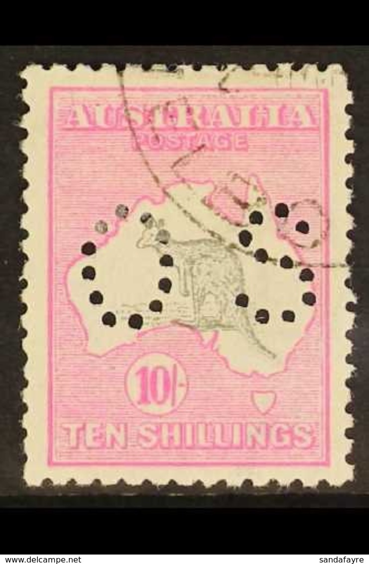 OFFICIAL  1915-28 10s Grey & Pink Roo Punctured 'OS', SG O51, Fine Cds Used Cancelled To Order, Fine Centring, Very Fres - Other & Unclassified