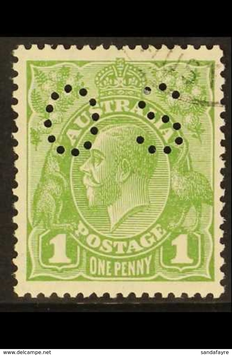 OFFICIAL  1926-30 1d Sage-green KGV Head Die II Perf 13½x12½ Punctured 'OS', SG O98b, Very Fine Cds Used, Fine Centring, - Autres & Non Classés