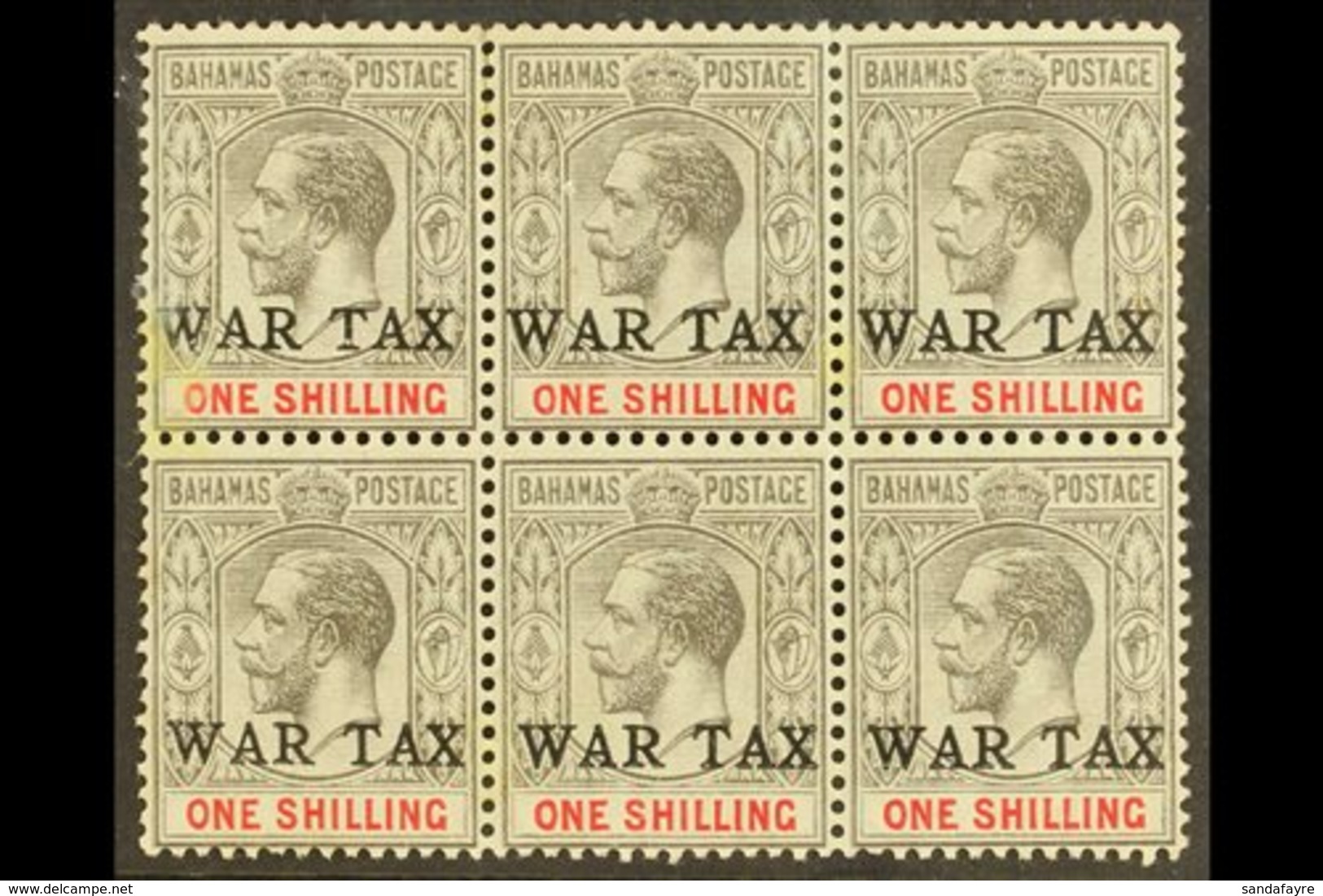 1918  (Feb-Jul) 1s Grey-black & Carmine "WAR TAX" Overprint, SG 95, Mint BLOCK Of 6, Two Small Light Toned Spots, Very S - Other & Unclassified