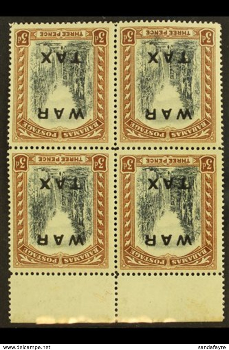 1919  3d Black And Brown "WAR TAX" With WATERMARK INVERTED, SG 105w, Never Hinged Mint BLOCK OF FOUR With Sheet Margin A - Other & Unclassified