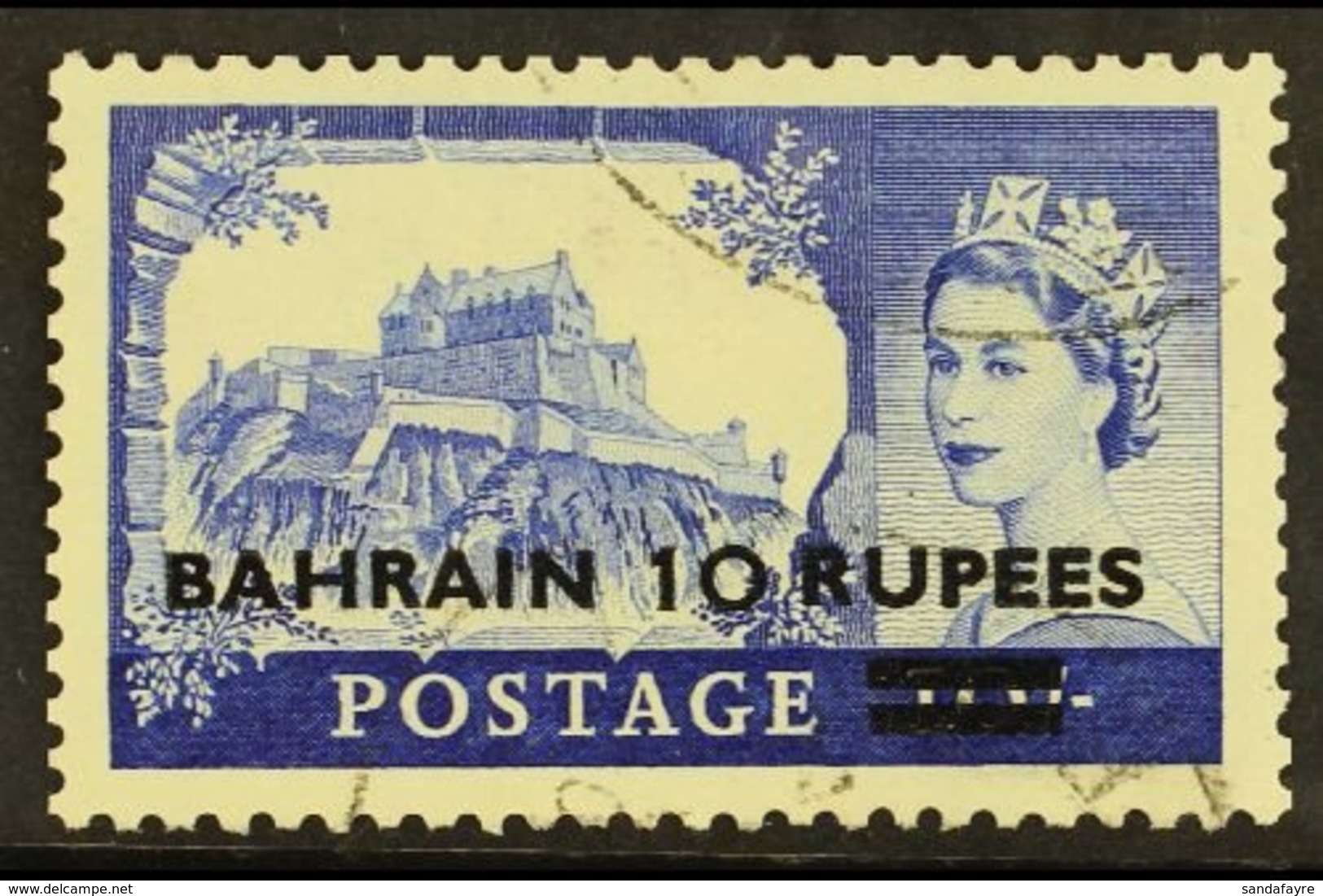 1955  10r On 10s Ultramarine, Surcharge Type II On Waterlow, SG 96a, Very Fine Used. For More Images, Please Visit Http: - Bahrain (...-1965)