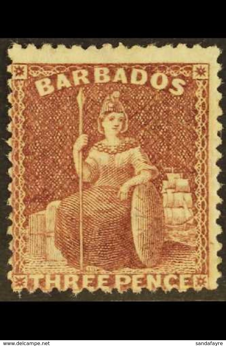 1873  3d Brown-purple Britannia, SG 63, Mint With Good Colour And Large Part Gum, Centred To Lower Left. For More Images - Barbados (...-1966)