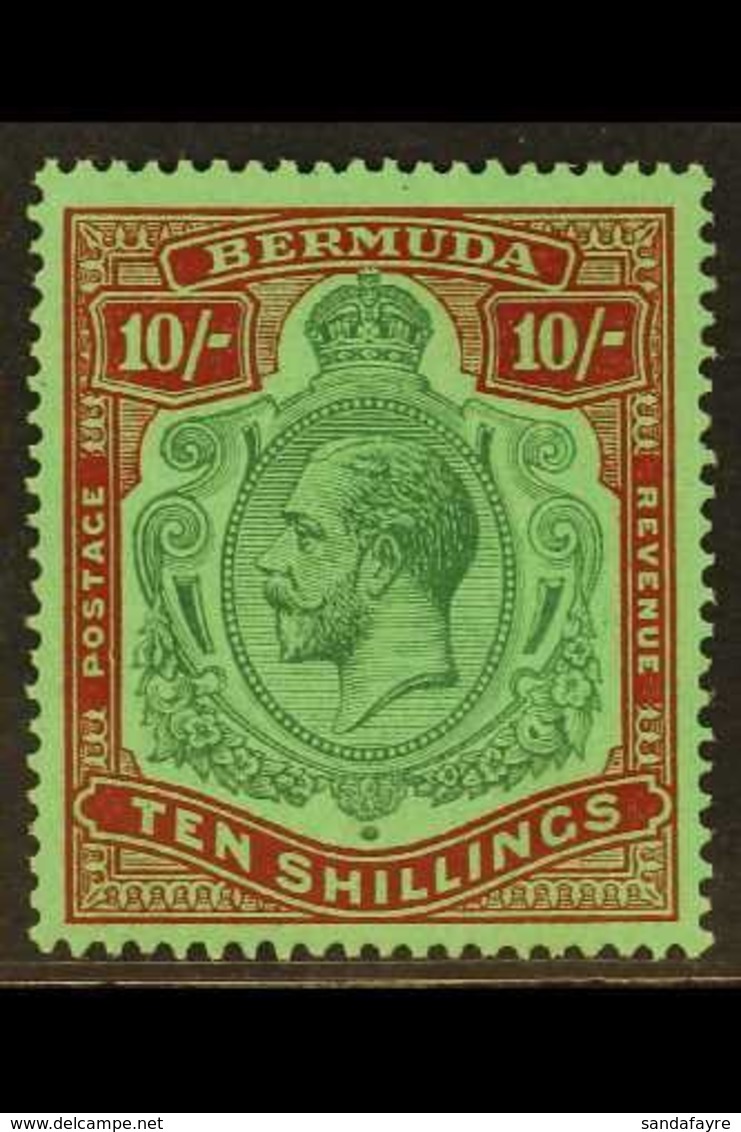 1924-32  10s Green And Red On Deep Emerald, SG 92g, Superb Nhm. For More Images, Please Visit Http://www.sandafayre.com/ - Bermuda