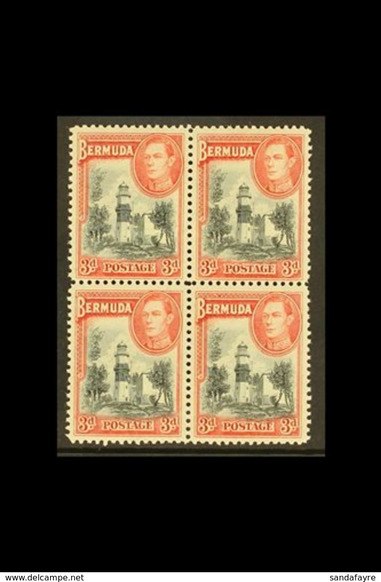 1938  3d Black & Rose-red St David's Lighthouse, SG 114, Never Hinged Mint, Slightly Yellowish Gum As Usual For This Iss - Bermudes