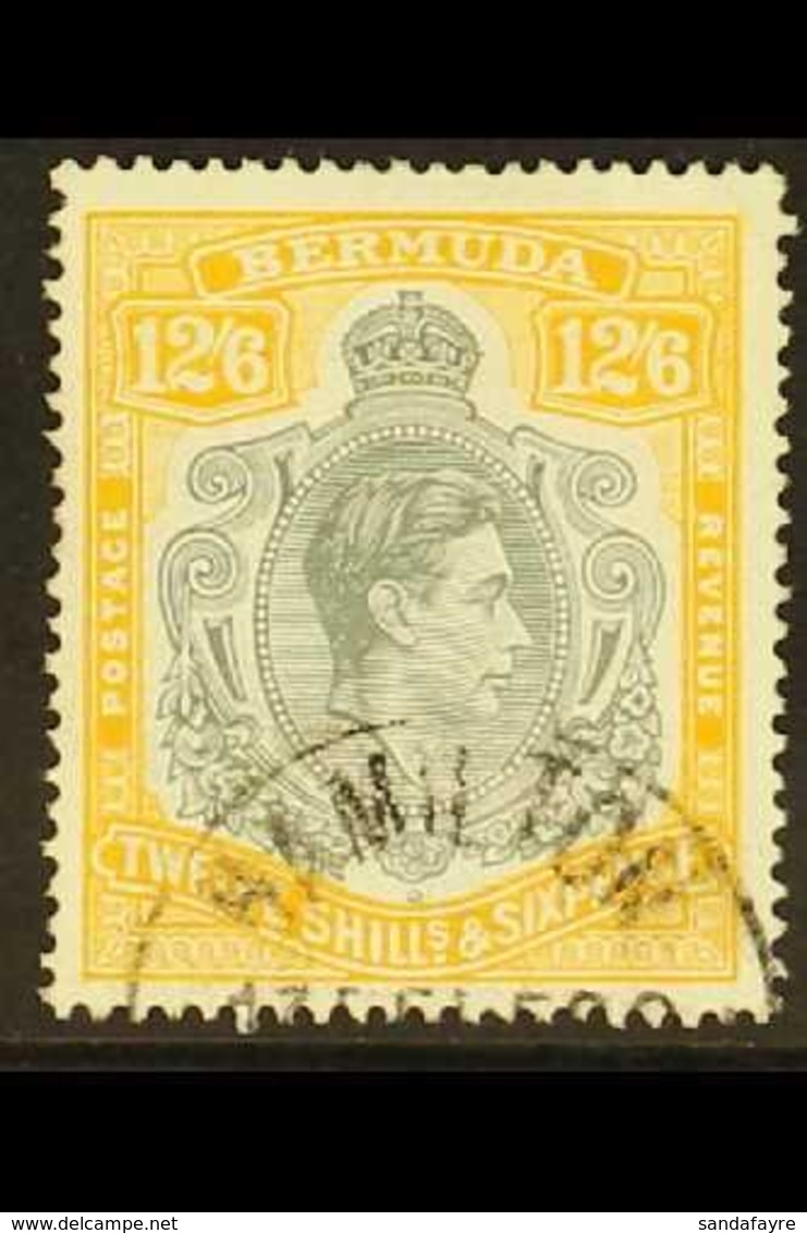 1938-53  12s6d Grey & Yellow On Ordinary Paper (the So-called "lemon" Shade), SG 120d, Fine Used, Accompanied By Murray  - Bermuda