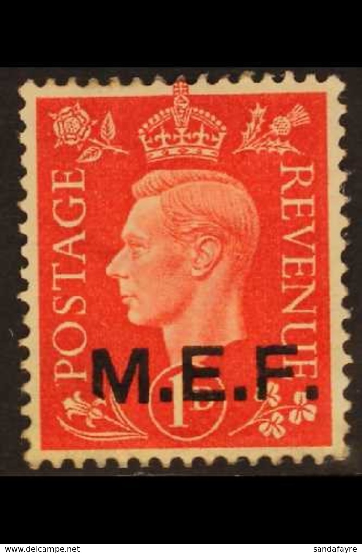 M.E.F.  1942 1d Scarlet, Ovptd Type  M1 (regular Lettering Upright Oblong Stops), Variety "Sliced M", SG M1a, Fine Mint  - Italian Eastern Africa