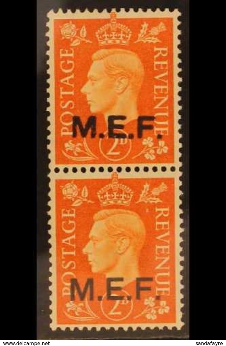 M.E.F.  1942 2d Orange, Ovptd Type M2/2a, Vertically Se-tenant Pair Of Regular And Rough Lettering Ovpts, SG M7b, Fine N - Africa Orientale Italiana