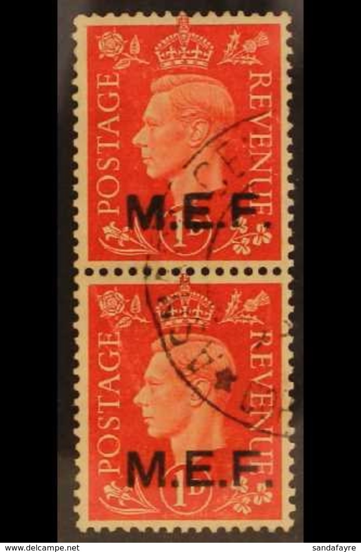 M.E.F.  1942 1d Scarlet Ovptd Type M2/2a, Vertical Se-tenant Pair Ovptd Rough And Regular Lettering, SG M6b, Fine Used.  - Italian Eastern Africa