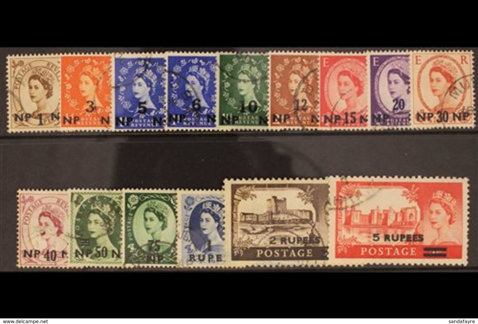 1960  QE II Surcharge Set, SG 79/93, Very Fine Used. (15 Stamps) For More Images, Please Visit Http://www.sandafayre.com - Bahrain (...-1965)