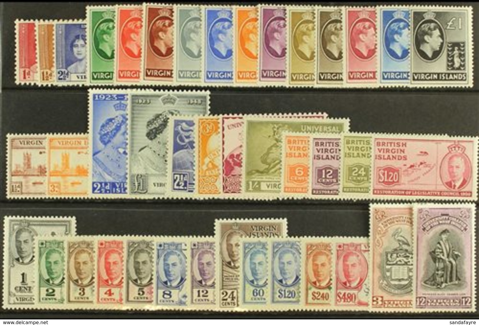 1937-52 COMPLETE MINT.  A Complete "Basic" Collection Presented On A Stock Card That Runs From Coronation To The 1952 De - British Virgin Islands