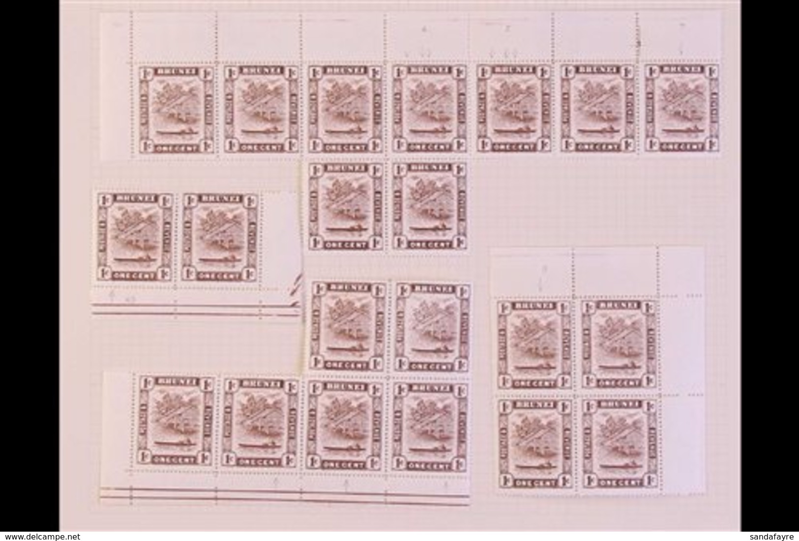 1947-51  1c, 10c, And 25c Values In Pairs, Blocks Or Strips Showing Various Identified Re-touches, Re-entries, And Posit - Brunei (...-1984)